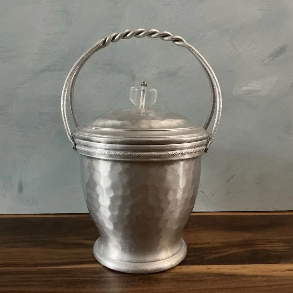 Vintage 1940s Lehman Aluminum Hand Forged Ice Bucket | Lucite Knob | No Insert